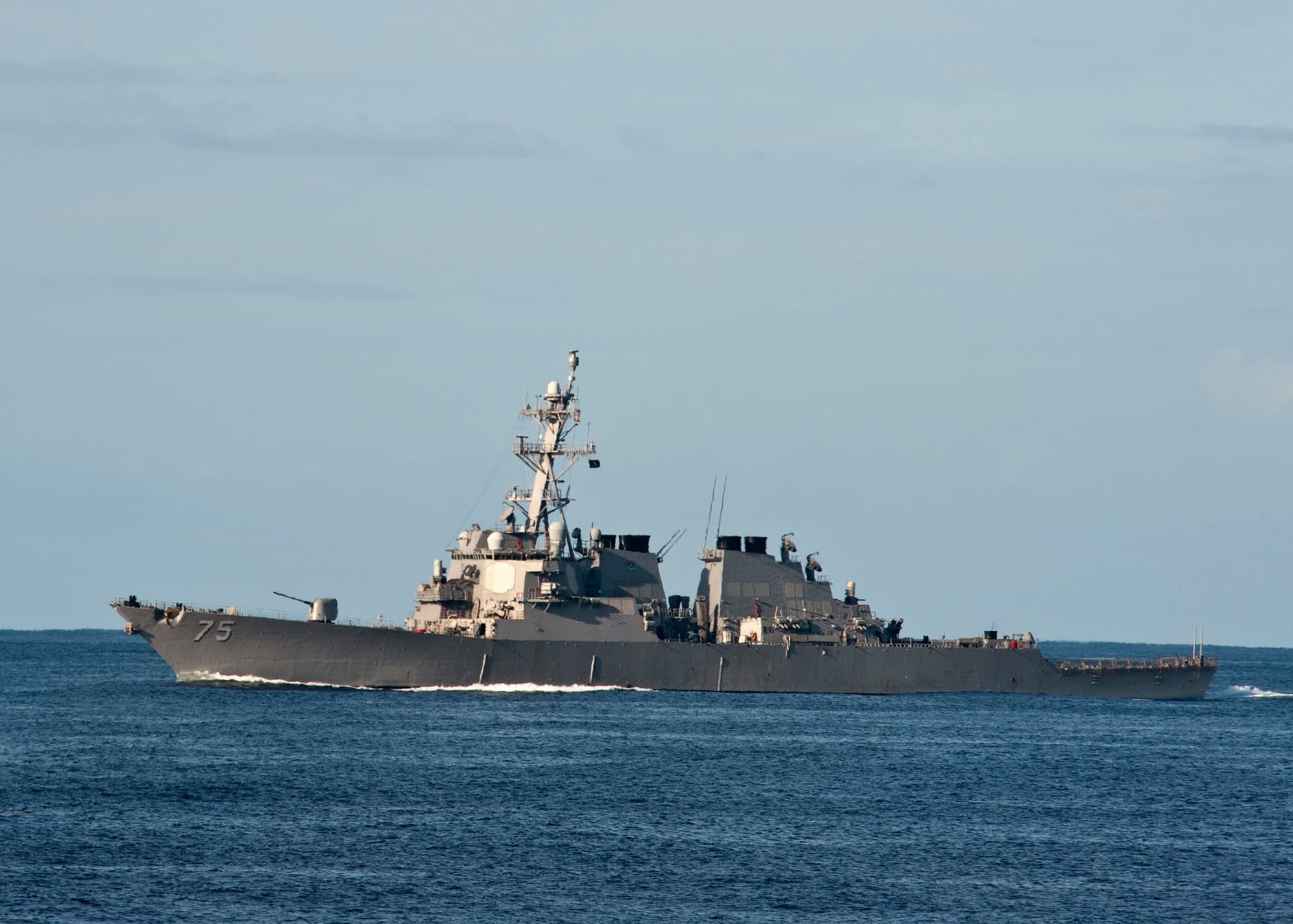 The Arleigh Burke-class destroyer USS Donald Cook underway at sea