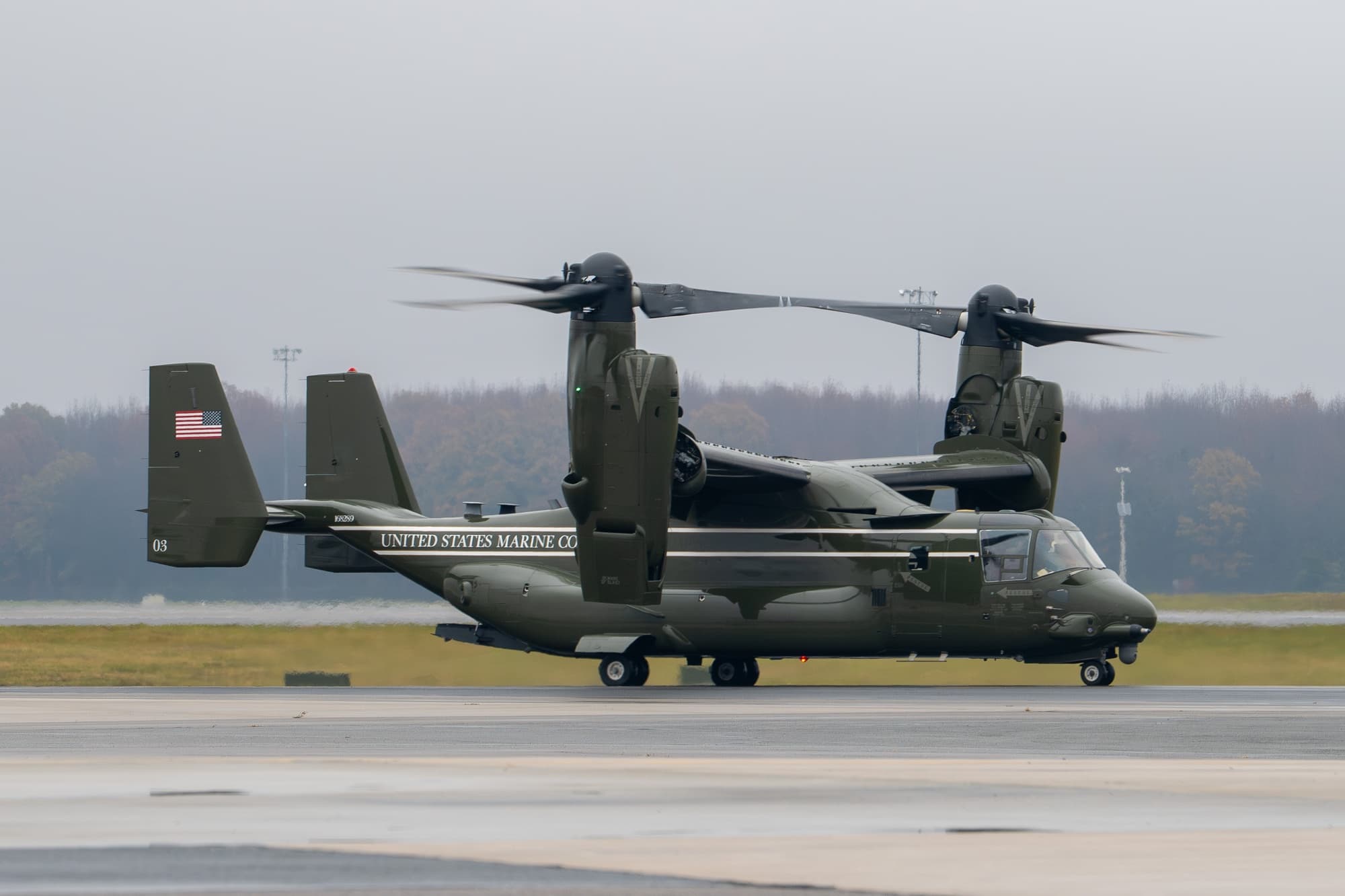 A United States Marine Corps MV-22B Osprey on a runway